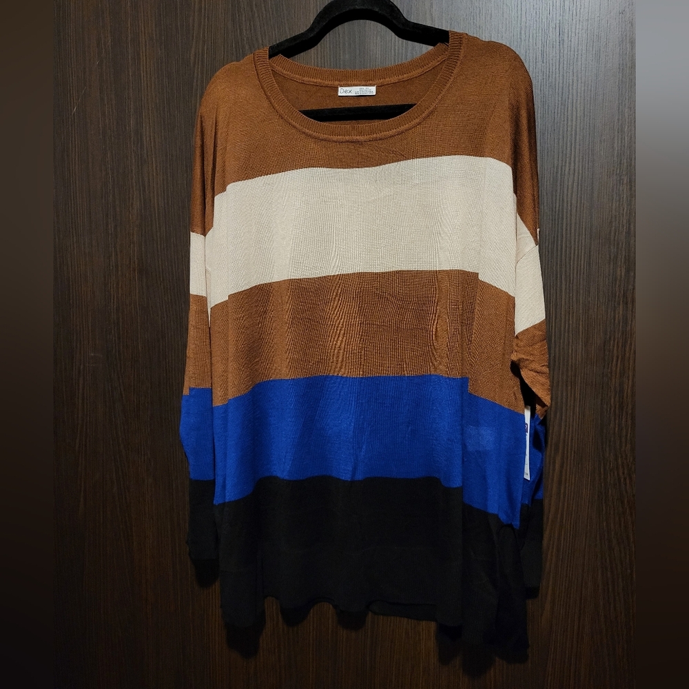Dex Four Colour Stripped Size: 3X Long Sleeve top